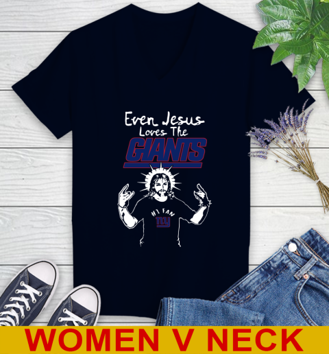New York Giants NFL Football Even Jesus Loves The Giants Shirt Women's V-Neck T-Shirt 2