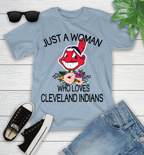 MLB Just A Woman Who Loves Cleveland Indians Baseball Sports Youth T-Shirt 6