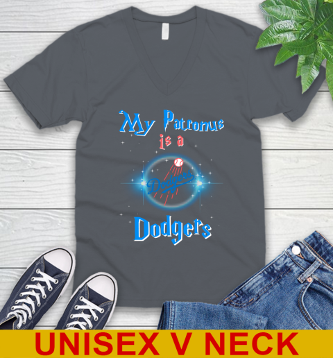 MLB Baseball Harry Potter My Patronus Is A Los Angeles Dodgers V-Neck T-Shirt 4