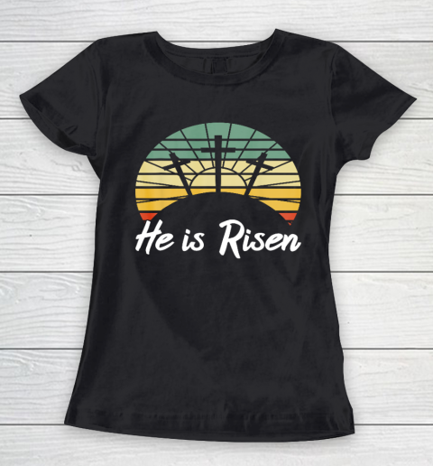 Retro He Is Risen Christian Jesus Christ Religious Easter Women's T-Shirt