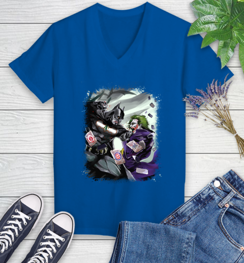 Oakland Athletics MLB Baseball Batman Fighting Joker DC Comics Women's V-Neck T-Shirt 10