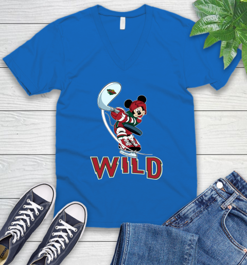 NHL Hockey Minnesota Wild Cheerful Mickey Mouse Shirt V-Neck T-Shirt 6