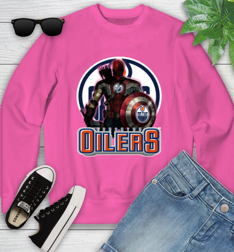 NHL Captain America Thor Spider Man Hawkeye Avengers Endgame Hockey Edmonton Oilers Youth Sweatshirt 7
