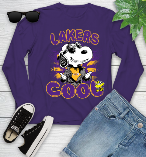 NBA Basketball Los Angeles Lakers Cool Snoopy Shirt Youth Long Sleeve 4