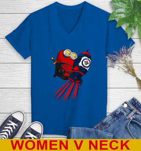NHL Hockey Winnipeg Jets Deadpool Minion Marvel Shirt Women's V-Neck T-Shirt 9