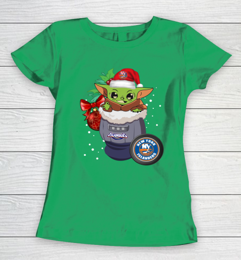 New York Islanders Christmas Baby Yoda Star Wars Funny Happy NHL Women's T-Shirt