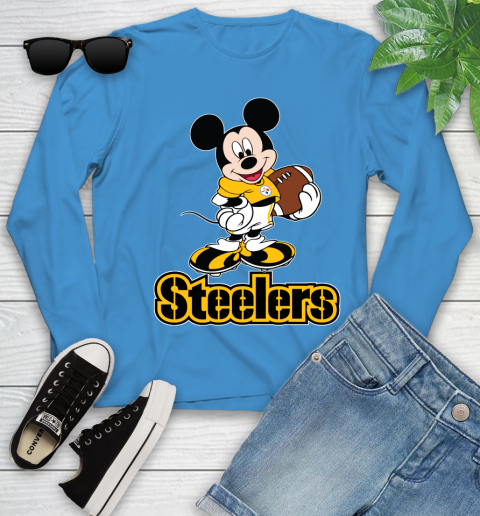 NFL Football Pittsburgh Steelers Cheerful Mickey Mouse Shirt Youth Long Sleeve 7