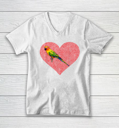 Sun Conure Valentines Day Bird Love Fingerprint V-Neck T-Shirt
