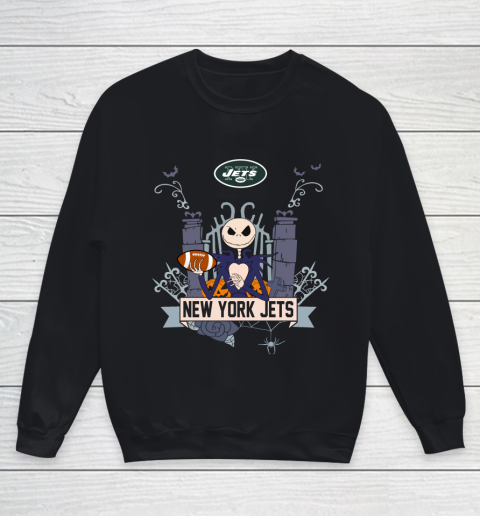 NFL New York Jets Football Jack Skellington Halloween Youth Sweatshirt
