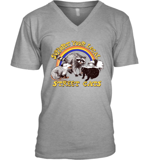 o3ts support your local street cats trash panda skunk wild animal shirts v neck unisex 8 front sport grey