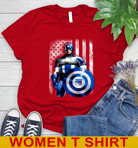 New York Rangers NHL Hockey Captain America Marvel Avengers American Flag Shirt Women's T-Shirt 11