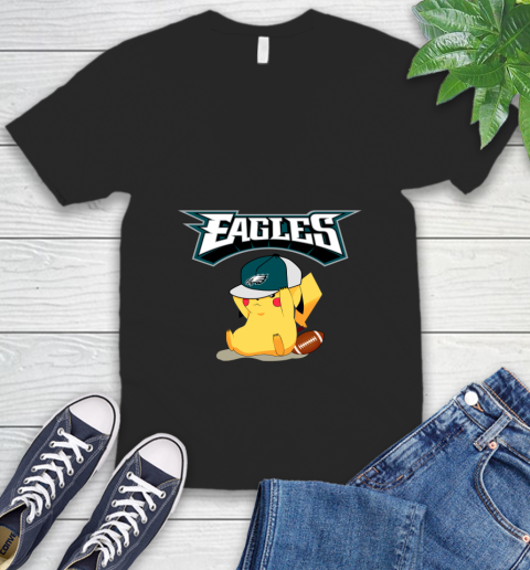 NFL Pikachu Football Sports Philadelphia Eagles V-Neck T-Shirt 2