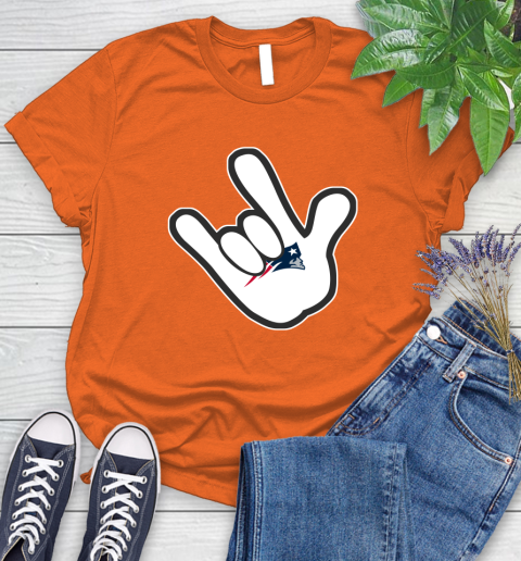 New England Patriots NFL Football Mickey Rock Hand Disney Women's T-Shirt 4