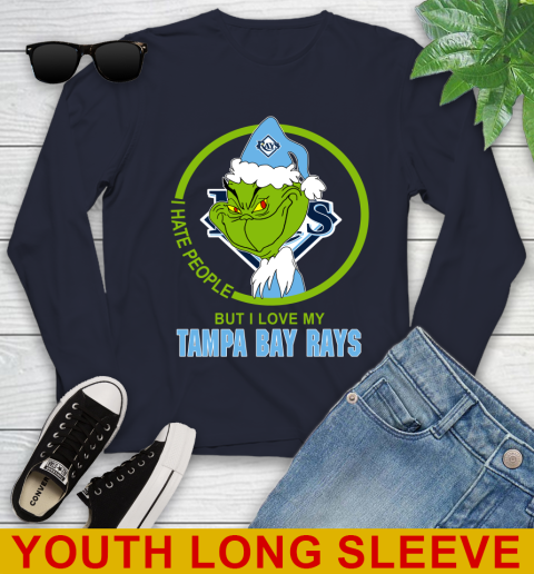 Tampa Bay Rays MLB Christmas Grinch I Hate People But I Love My Favorite Baseball Team Youth Long Sleeve 3