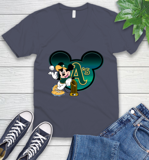 MLB Oakland Athletics The Commissioner's Trophy Mickey Mouse Disney V-Neck T-Shirt 9