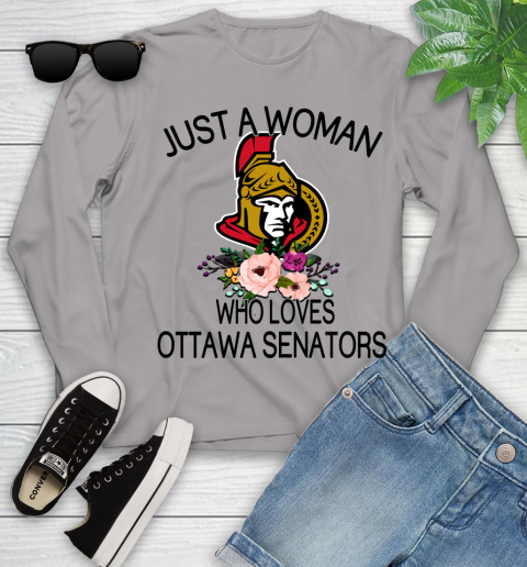 NHL Just A Woman Who Loves Ottawa Senators Hockey Sports Youth Long Sleeve 3