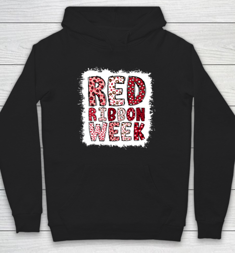 Bleached Red Ribbon Week Leopard We Wear Red For Awareness Hoodie