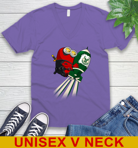 NBA Basketball Milwaukee Bucks Deadpool Minion Marvel Shirt V-Neck T-Shirt 9 NBA Basketball Milwaukee Bucks Deadpool Minion Marvel Shirt V-Neck T-Shirt - Image 9
