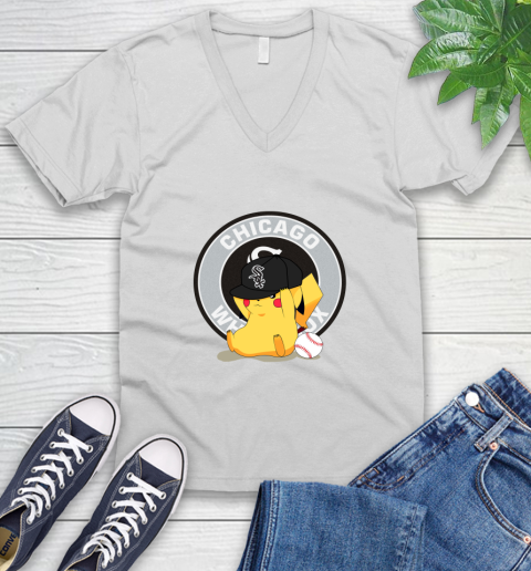 MLB Pikachu Baseball Sports Chicago White Sox V-Neck T-Shirt