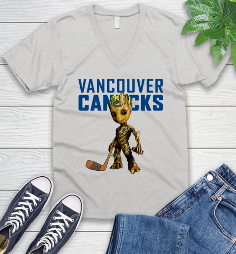 Vancouver Canucks NHL Hockey Groot Marvel Guardians Of The Galaxy V-Neck T-Shirt
