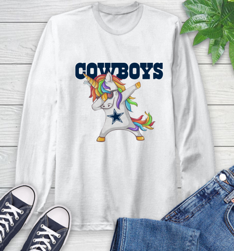 Dallas Cowboys NFL Football Funny Unicorn Dabbing Sports Long Sleeve T-Shirt