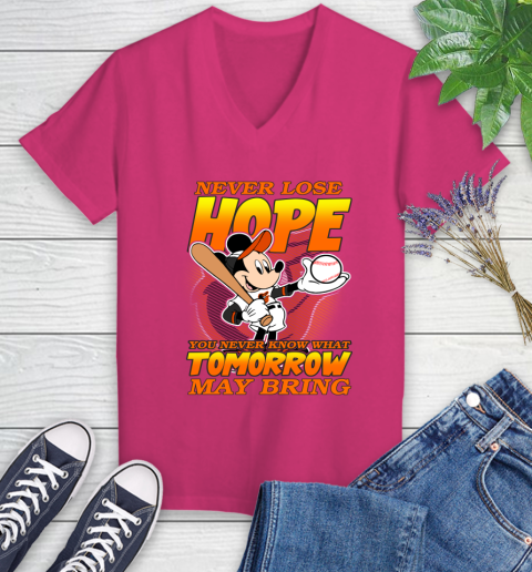 Baltimore Orioles MLB Baseball Mickey Disney Never Lose Hope Women's V-Neck T-Shirt 9