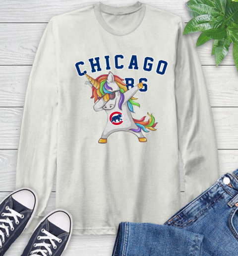 Chicago Cubs MLB Baseball Funny Unicorn Dabbing Sports Long Sleeve T-Shirt 12