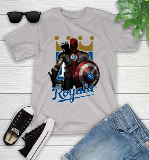 MLB Captain America Thor Spider Man Hawkeye Avengers Endgame Baseball Kansas City Royals Youth T-Shirt 12