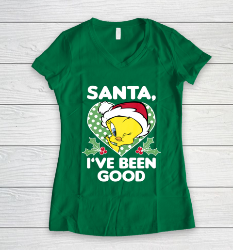 Looney Tunes Christmas Tweety Bird Santa I ve Been Good Women's V-Neck T-Shirt 3