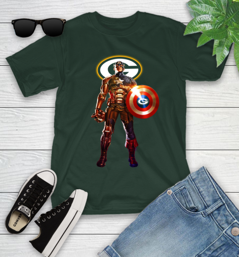NFL Captain America Marvel Avengers Endgame Football Sports Green Bay Packers Youth T-Shirt 5