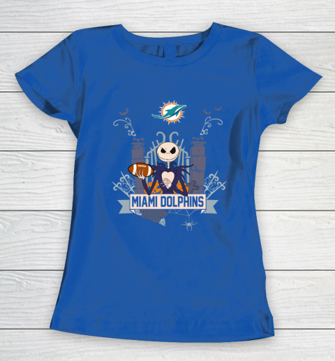 NFL Miami Dolphins Football Jack Skellington Halloween Women's T-Shirt 8