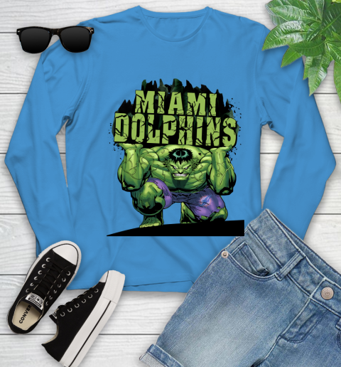 Miami Dolphins NFL Football Incredible Hulk Marvel Avengers Sports Youth Long Sleeve 7