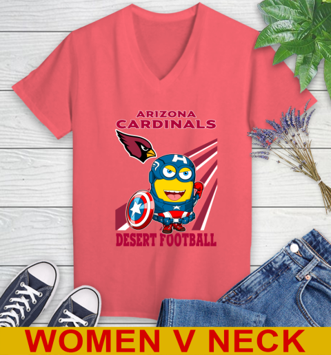 NFL Football Arizona Cardinals Captain America Marvel Avengers Minion Shirt Women's V-Neck T-Shirt 6