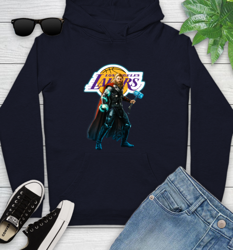 NBA Thor Avengers Endgame Basketball Los Angeles Lakers Youth Hoodie 4