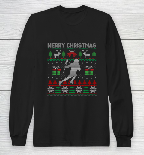 Ugly Christmas Lacrosse Player Santa Tree Xmas Gift Long Sleeve T-Shirt