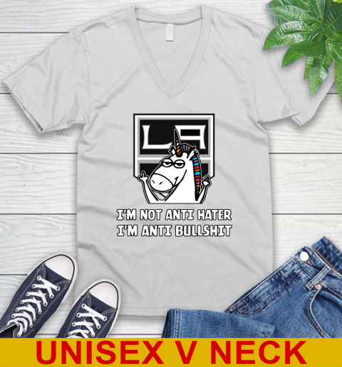 Los Angeles Kings NHL Hockey Unicorn I'm Not Anti Hater I'm Anti Bullshit V-Neck T-Shirt