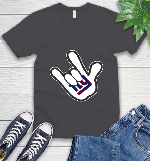 New York Giants NFL Football Mickey Rock Hand Disney V-Neck T-Shirt 5