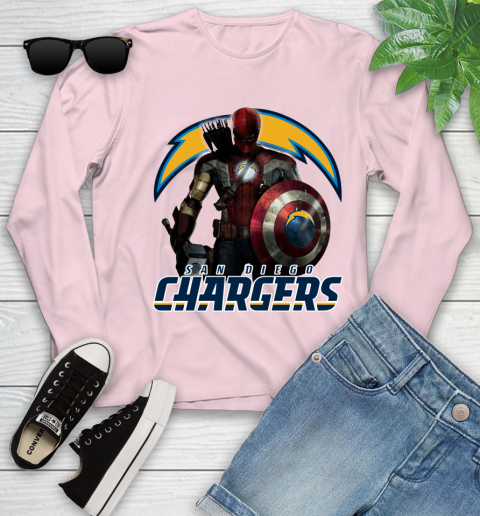 NFL Captain America Thor Spider Man Hawkeye Avengers Endgame Football San Diego Chargers Youth Long Sleeve 10