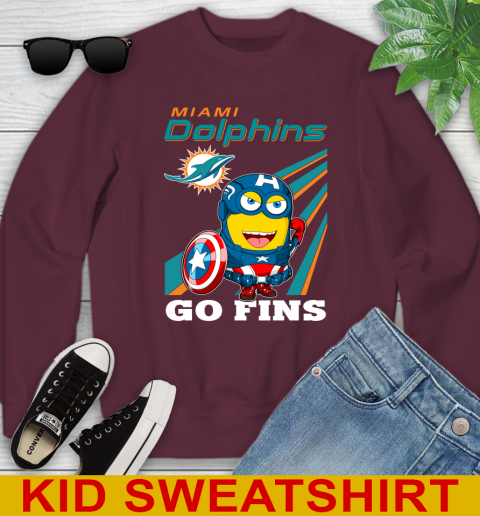 NFL Football Miami Dolphins Captain America Marvel Avengers Minion Shirt Youth Sweatshirt 5 NFL Football Miami Dolphins Captain America Marvel Avengers Minion Shirt Youth Sweatshirt - Image 5