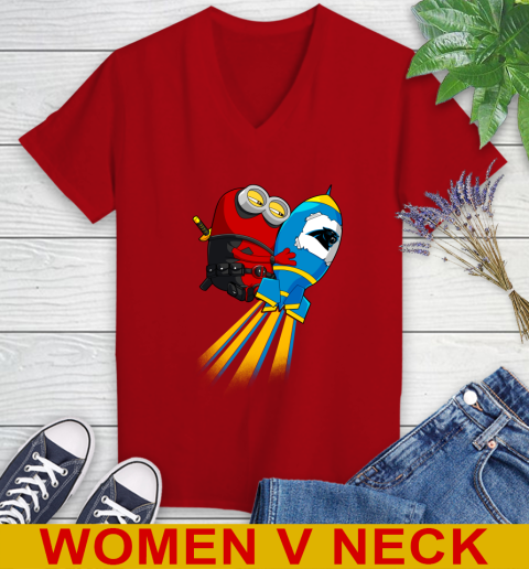 NFL Football Carolina Panthers Deadpool Minion Marvel Shirt Women's V-Neck T-Shirt 10