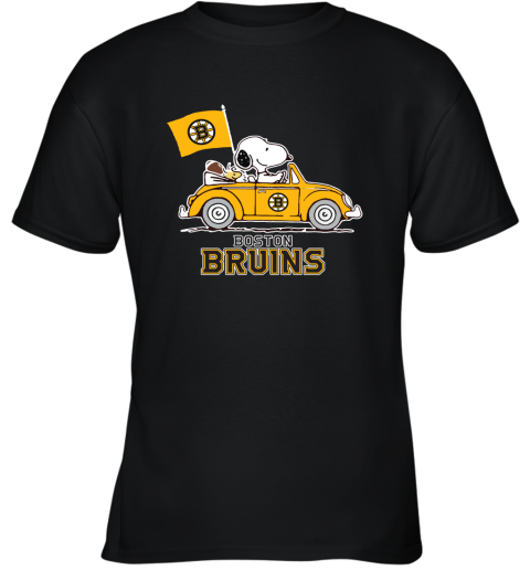 Snoopy And Woodstock Ride The Boston Bruins Car NHL Youth T-Shirt