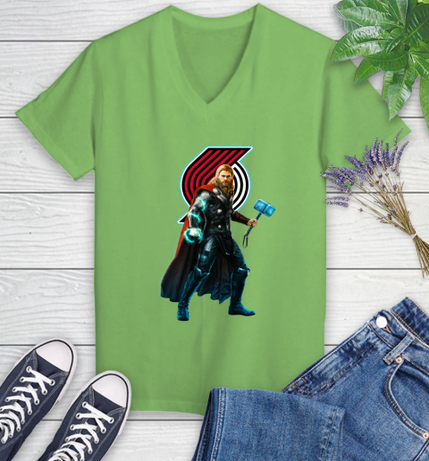 NBA Thor Avengers Endgame Basketball Portland Trail Blazers Women's V-Neck T-Shirt 11