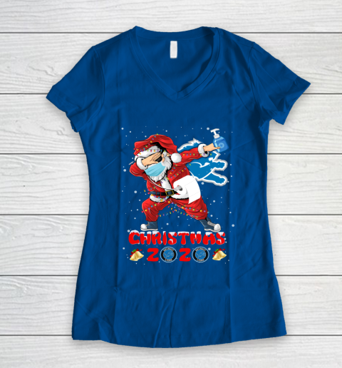 Detroit Lions Funny Santa Claus Dabbing Christmas 2020 NFL Women's V-Neck T-Shirt 7