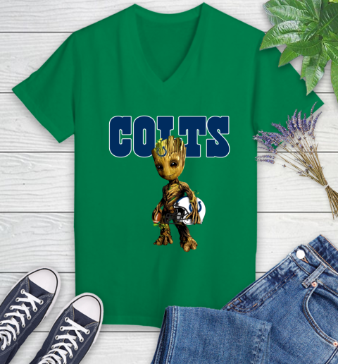 Indianapolis Colts NFL Football Groot Marvel Guardians Of The Galaxy Women's V-Neck T-Shirt 5