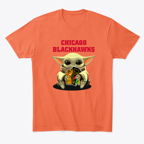 xkjg baby yoda hugs the chicago blackhawks classic t shirt 2 front orange