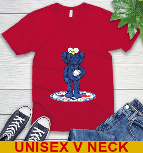 MLB Baseball Toronto Blue Jays Kaws Bff Blue Figure Shirt V-Neck T-Shirt 7