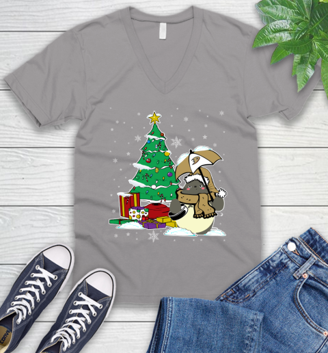 Anaheim Ducks NHL Hockey Cute Tonari No Totoro Christmas Sports V-Neck T-Shirt 3