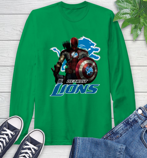 NFL Captain America Thor Spider Man Hawkeye Avengers Endgame Football Detroit Lions Long Sleeve T-Shirt 7