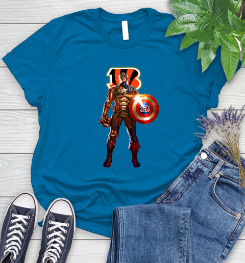 NFL Captain America Marvel Avengers Endgame Football Sports Cincinnati Bengals Women's T-Shirt 7