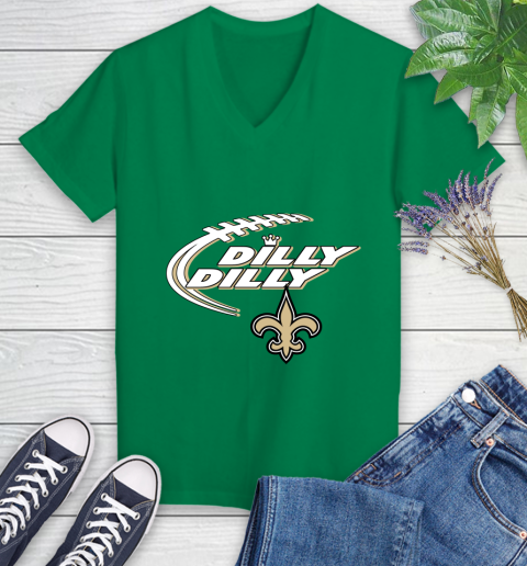 NFL New Orleans Saints Dilly Dilly Football Sports Women's V-Neck T-Shirt 5